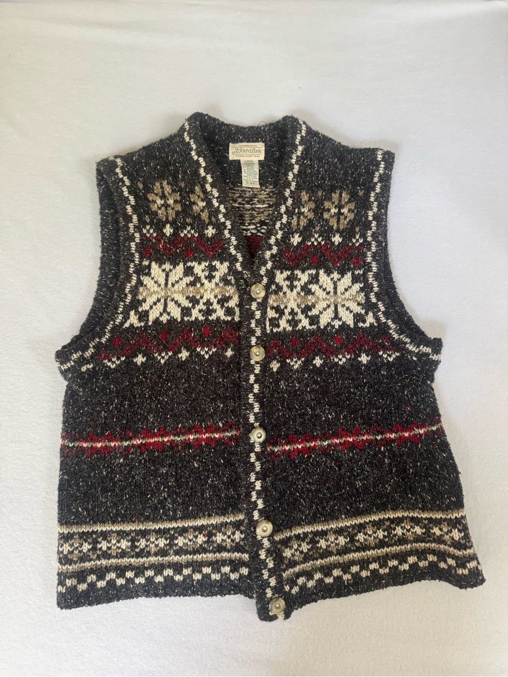 St. John's Bay Charcoal, Cream & Red Nordic Wool Cardigan Vest